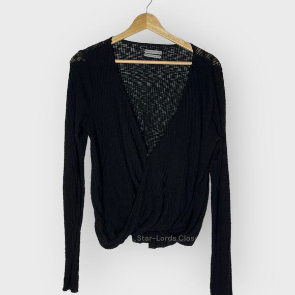 Urban Outfitters Wrap Knit Blouse | Medium Black Drapey Long Sleeve Minimalist - Picture 1 of 5